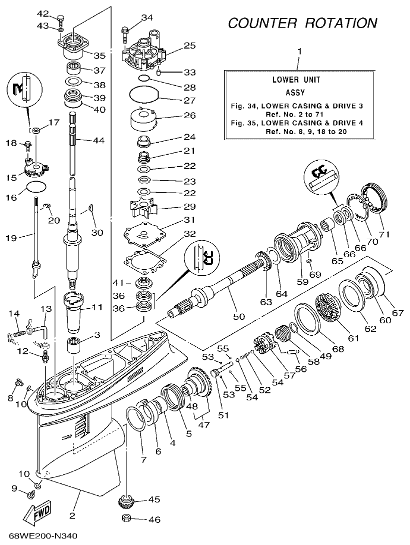 Yamaha F115A, FL115A, FL115AET LOWER CASING & DRIVE 3 parts diagram